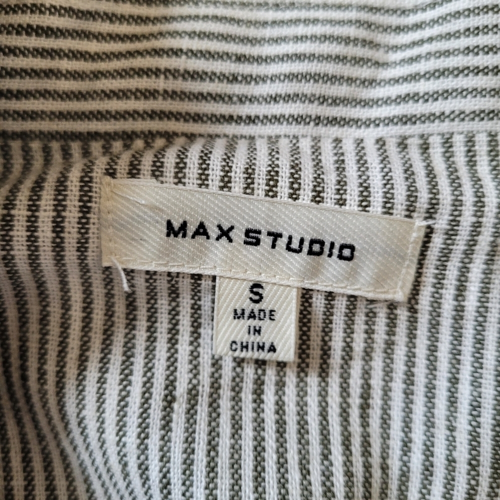 Max Studio White and Green Striped Linen Ruched Sleeve Blazer Size Women's Small - Picture 11 of 12